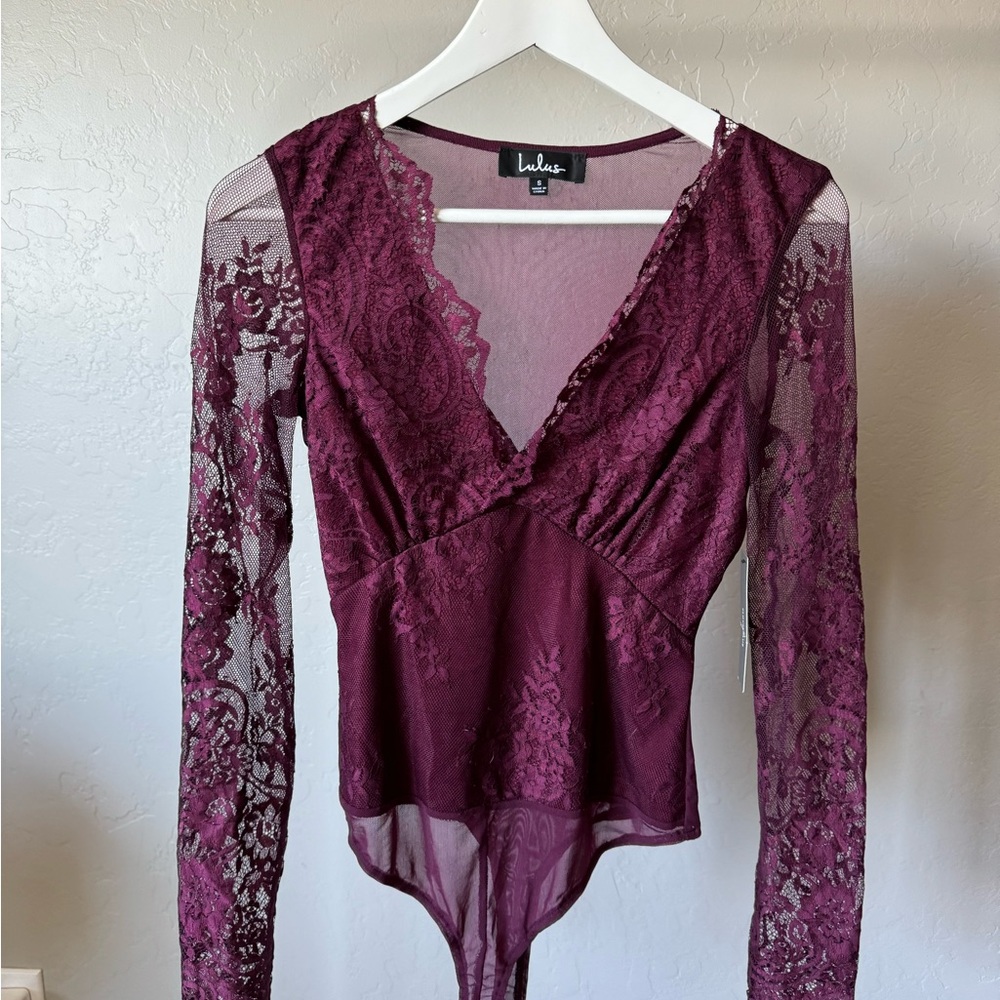 Lulu's Red Lace Long Sleeve Bodysuit